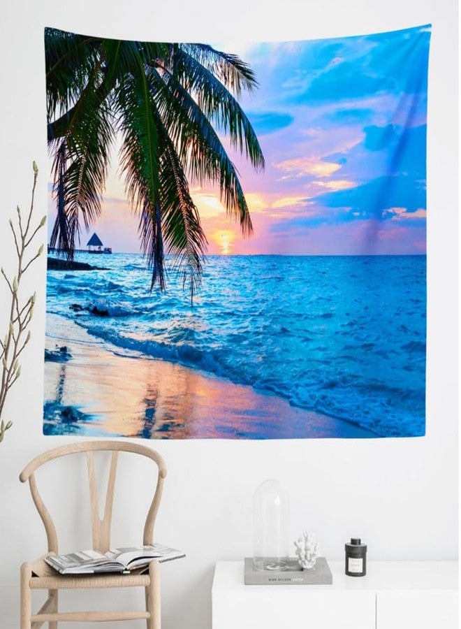 IcosaMro Ocean Tapestry for Bedroom Beach Palm Tree Wall Hanging Sunrise Decor, 51x60 Inches, Blue - Image 2